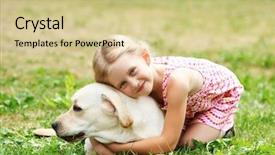  Presentation with pet grooming small dog - PPT theme with children animals - little blond girl with her background and a  colored foreground