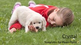  Presentation with puppy - PPT theme featuring children animals - little girl with a golden background and a tawny brown colored foreground