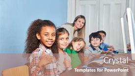  Presentation with elementary children - Beautiful PPT theme featuring children-are-happy backdrop and a coral colored foreground