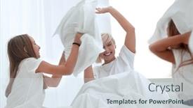  Presentation with fight - Beautiful slide set featuring children-are-having-a-pillow backdrop and a sky blue colored foreground