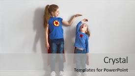  Presentation with girl power - Amazing PPT theme having children are playing superhero kids backdrop and a light gray colored foreground