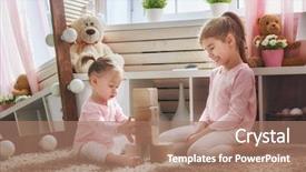  Presentation with two cute sisters playing - Slides having children are playing with blocks background and a coral colored foreground