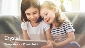  Presentation with children playing - Slides having children are playing with tablet background and a  colored foreground