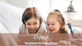 Presentation with children playing - Cool new theme with children are playing with tablet backdrop and a coral colored foreground