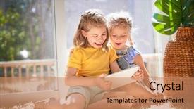 Presentation with kids loving bible - Slide set consisting of children are playing with tablet background and a  colored foreground