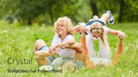  Presentation with children parents - Beautiful PPT theme featuring children-are-romping backdrop and a yellow colored foreground