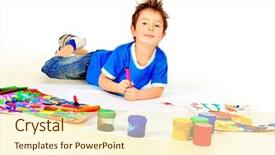 Presentation with children painting - Cool new slides with children art - portrait of a funny boy backdrop and a cream colored foreground
