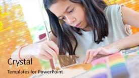  Presentation with paper boat children play - Amazing slides having children art - young girl painting a paper backdrop and a coral colored foreground