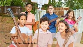  Presentation with music band - Amazing theme having children-as-a-music-band backdrop and a coral colored foreground