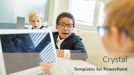  Presentation with further - Audience pleasing PPT theme consisting of children-as-astonished-pupils backdrop and a lemonade colored foreground