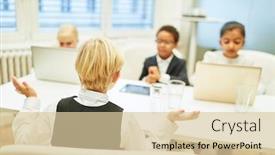  Presentation with interview - Cool new PPT theme with children-as-business-people backdrop and a lemonade colored foreground