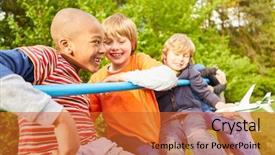  Presentation with play children - Slides consisting of children as friends play together background and a red colored foreground