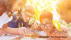  Presentation with magnifying glass - Presentation enhanced with children-as-little-researchers background and a coral colored foreground