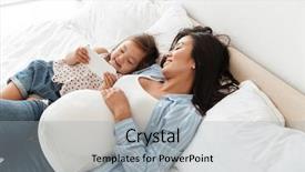  Presentation with mobile home - Amazing slide set having children asian - happy pregnant woman and her backdrop and a light gray colored foreground