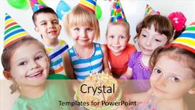  Presentation with kids birthday - Audience pleasing presentation design consisting of children at birthday party backdrop and a coral colored foreground