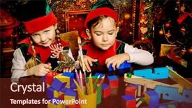  Presentation with elves - Colorful slide set enhanced with children at christmas workshop backdrop and a  colored foreground