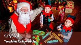  Presentation with elves - PPT theme having children at christmas workshop background and a  colored foreground