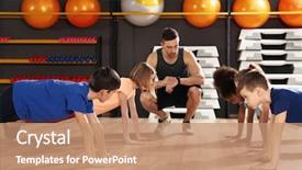  Presentation with physical education - Beautiful presentation featuring children at physical education lesson backdrop and a coral colored foreground