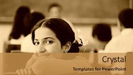  Presentation with school children - Slides featuring children at school classroom background and a gold colored foreground