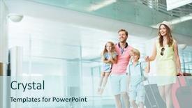  Presentation with family children - Audience pleasing PPT theme consisting of children at the airport backdrop and a sky blue colored foreground