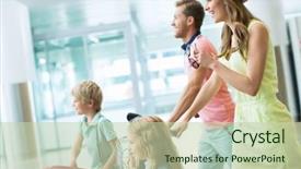  Presentation with family children - Audience pleasing PPT theme consisting of children at the airport backdrop and a soft green colored foreground