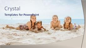  Presentation with sand - PPT theme with children-at-the-beach-laying background and a sky blue colored foreground