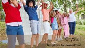  Presentation with talent - Cool new PPT theme with children-at-the-end backdrop and a coral colored foreground