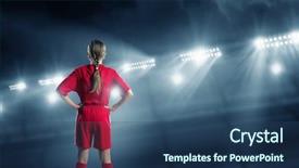  Presentation with athlete - Presentation design consisting of children athlete - kid girl soccer player background and a ocean colored foreground