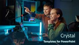  Presentation with recording studio - Slides having children-band-at-recording-studio background and a ocean colored foreground