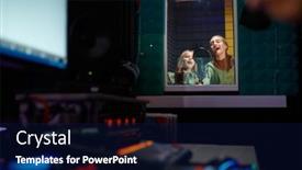  Presentation with children singing - Presentation theme having children-band-singing-at-record background and a navy blue colored foreground