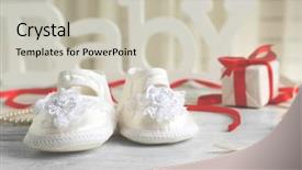  Presentation with baptism - Cool new presentation design with children baptism - beautiful composition with baby booties backdrop and a soft green colored foreground