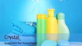  Presentation with cosmetics - PPT layouts enhanced with children bath - baby cosmetics towels and soap background and a  colored foreground