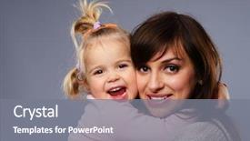  Presentation with displaying a happy mother cudd - Audience pleasing slide deck consisting of children bath - happy smiling young mother hugs backdrop and a gray colored foreground