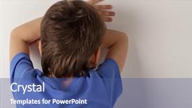  Presentation with children behavior - Presentation theme featuring children behavior - upset boy stands a back background and a  colored foreground