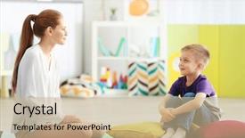  Presentation with female - Slide deck consisting of children behavior - young female psychologist working background and a coral colored foreground