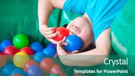  Presentation with children birthday - PPT theme with children birthday party - boys playing at ball room background and a ocean colored foreground