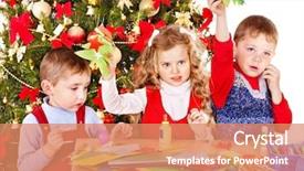  Presentation with children little child girl plays - Colorful PPT layouts enhanced with children boy and girl making santa card for christmas backdrop and a coral colored foreground