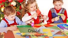  Presentation with christmas girl - Colorful presentation enhanced with children boy and girl making backdrop and a coral colored foreground