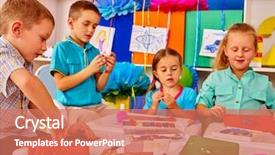  Presentation with school children - Slide deck enhanced with children boy and girl mold background and a coral colored foreground