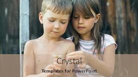  Presentation with play children - Colorful presentation theme enhanced with children-boy-and-girl-play backdrop and a coral colored foreground