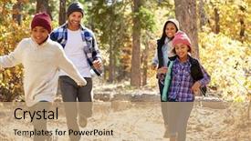  Presentation with running - Slide deck with children boy girls - african american family running background and a coral colored foreground