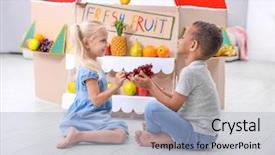  Presentation with whiteboard kids cute cartoon - Cool new theme with children boy girls - cute kids sitting near counter backdrop and a light gray colored foreground