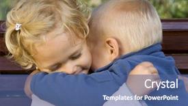  Presentation with happy korean kids - Cool new slide deck with children boy girls - happy adorable kids hugging each backdrop and a ocean colored foreground
