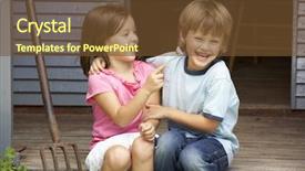  Presentation with veranda - Slide deck enhanced with children boy girls - young brother and sister sitting background and a tawny brown colored foreground