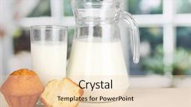  Presentation with milk bottle and milk glass - Theme with children breakfast - pitcher and glass of milk background and a  colored foreground