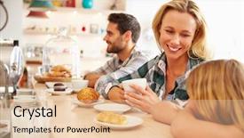  Presentation with child welfare services - PPT theme enhanced with children breakfast - woman with child in cafe background and a lemonade colored foreground