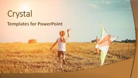  Presentation with leafy rice field - PPT theme having children bright - happy little girl background and a lemonade colored foreground