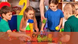  Presentation with building blocks - Cool new theme with children building blocks in kindergarten backdrop and a red colored foreground