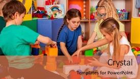  Presentation with building blocks - Cool new presentation theme with children building blocks in kindergarten backdrop and a coral colored foreground