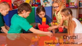  Presentation with develop - Presentation design with children building blocks in kindergarten background and a red colored foreground